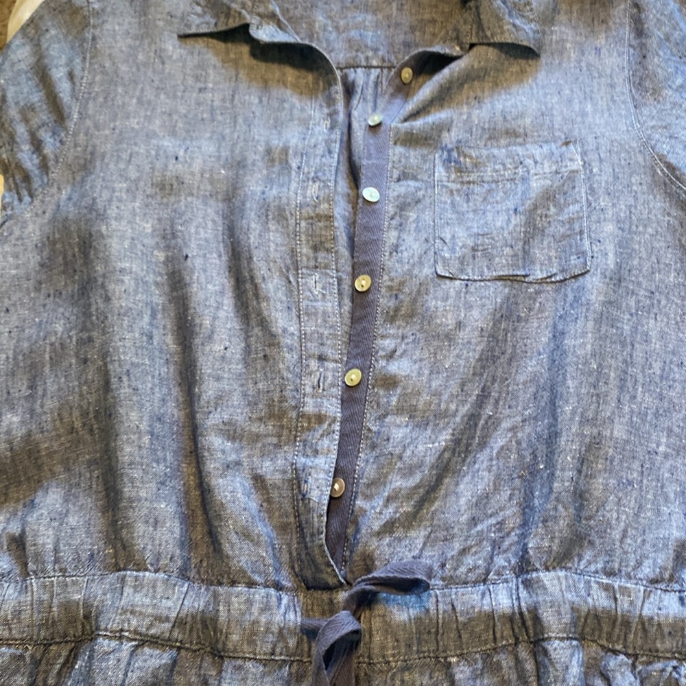 Blue linen denim look romper - Picture 2 of 5